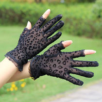 Sunscreen Lace Fingerless Gloves Womens Thin Breathable Mesh Anti-UV Elegant Black Half Finger Socks Spring Summer