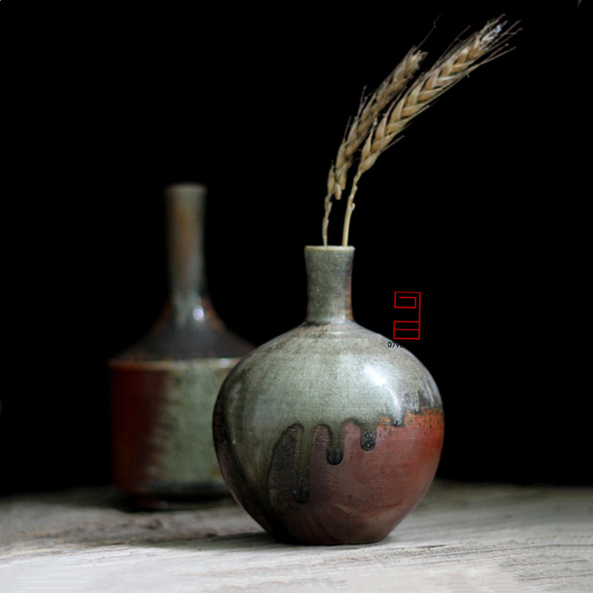 Retro ceramic pine wood fired ceramic handmade vase flower inserts home living room tea table ornaments flower utensils naturally fall ash