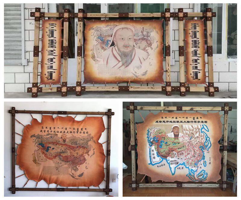 Mongolian Leather Painting Ethnic Wind Into Githu Khan Empire Figure Mongolia Bag Dining Room Living Room Real Leather Hand-painted Decoration Painting Hanging Painting