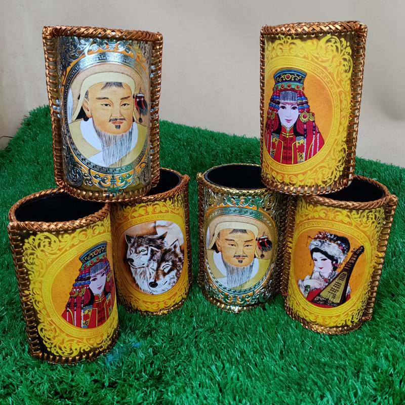 Inner Mongolia Ethnic Characteristics Handicrafts Oval pen holder chopstick cylinder table swing piece decoration Mongolia Remembrance gift