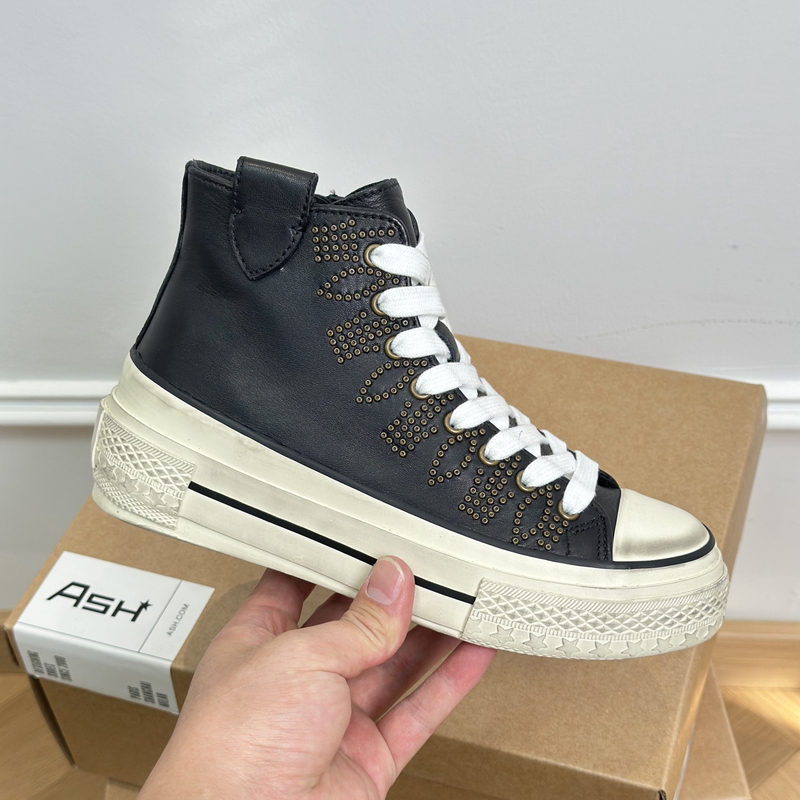 Ash Women's Shoes Thick-Soled Height-Increasing Retro Studded Distressed Genuine Leather High-Top Vulcanized Shoes Casual Sneakers Aq140K40045