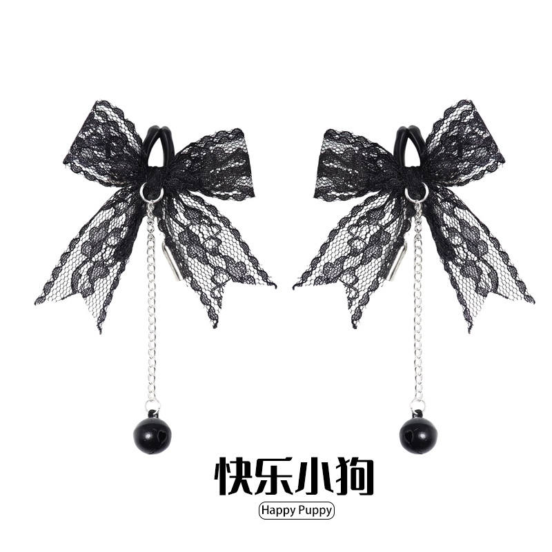 Black and White Lace Bow Bell Clip Metal Clip