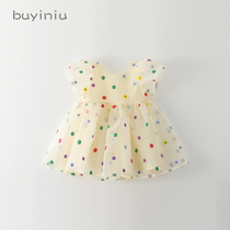 Girls Princess Dress Cloth Niubao Baoyang Flower Embroidery Dress Childrens Bubble Sleeve Skirt