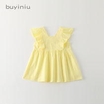 Girl princess dress cloth girl girl 2021 new childrens foreign style summer dress female baby solid color skirt