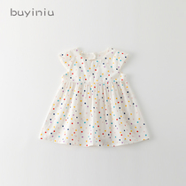 Girl dress cloth girl 2021 New Baby color polka dot net red skirt children Foreign style princess dress