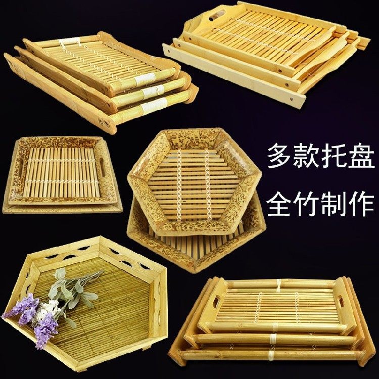 日式竹盘竹编篮托盘木质长方形茶盘饺子盘餐具家用馒头筐馍筐收纳