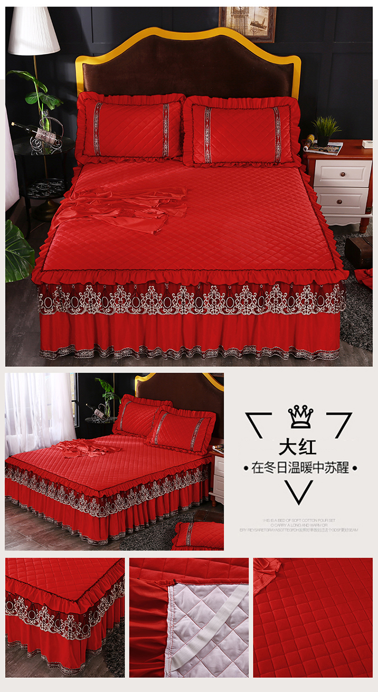 Leisifalai châu Âu nhung bông giường váy ngủ dày flannel mảnh bộ khăn trải giường Coral bảo vệ nắp trượt - Váy Petti drap giường có viền