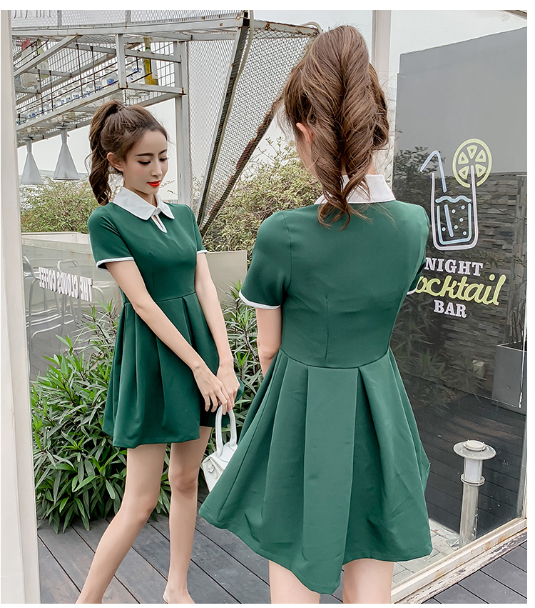 VK旗艦店 韓國學院風修身顯瘦娃娃領氣質短袖洋裝