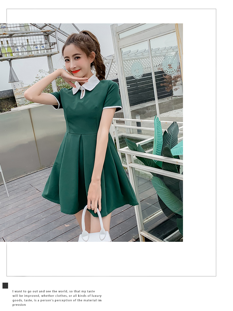 VK旗艦店 韓國學院風修身顯瘦娃娃領氣質短袖洋裝