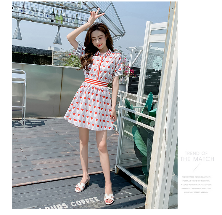 VK旗艦店 韓系愛心印花條紋洋氣時尚顯瘦套裝短袖裙裝