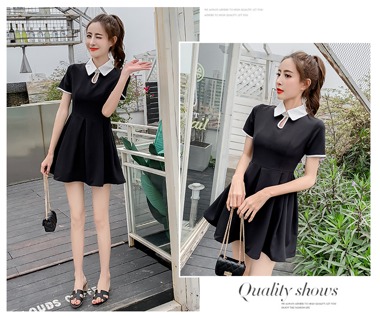VK旗艦店 韓國學院風修身顯瘦娃娃領氣質短袖洋裝