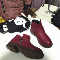 Yijia brand childrens shoes thick velvet boots autumn and winter womens middle childrens short boots leather shoes Korean version of snow boots Martin boots