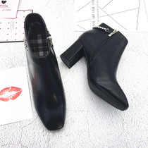 (Daxijia) Jane ~ Linyue brand autumn and winter womens shoes European and American thin velvet side zipper thick heel square head simple short boots