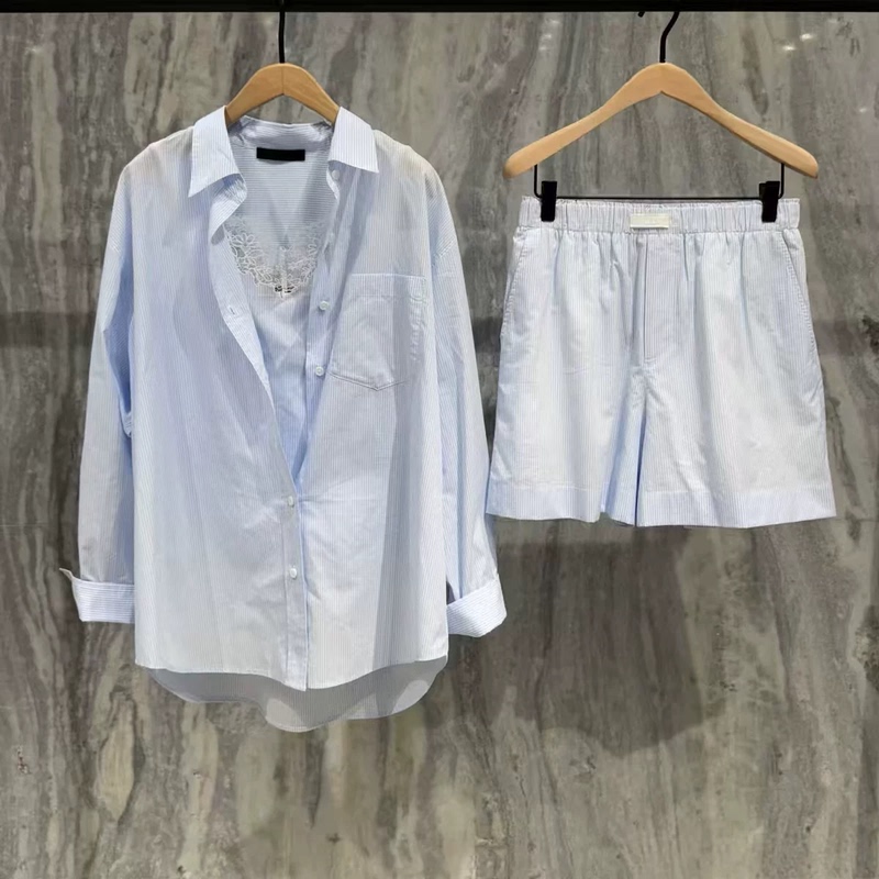 Authentic Set 2026 Summer New Product Shirt, Vest, Shorts Three-Piece Set, Lightweight Long-Staple Cotton Striped Mbf2Sut003 Authentic Set 2026 Summer New Product Shirt, Vest, Shorts Three-Piece Set, Lightweight Long-Staple Cotton Striped Mbf2Sut003