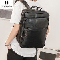 Hong Kong Genuine Leather Han Version Men Travel Baggage Backpack New Student School Bag Computer Bag Street 100 Hitch Double Shoulder Bag