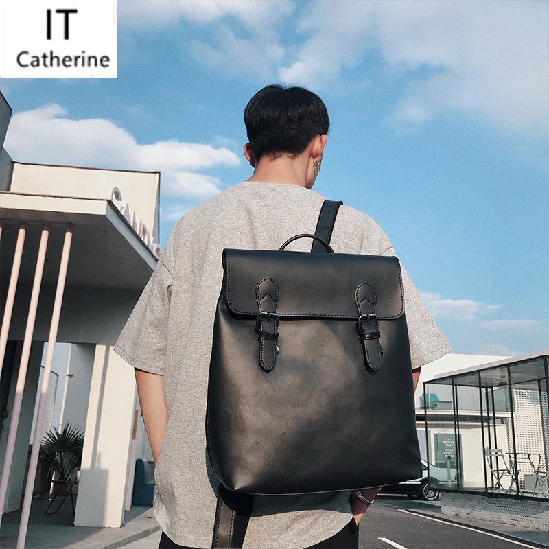 Hong Kong 2022 retro backpack Korean version of casual student schoolbag computer bag flip leather backpack backpack tide