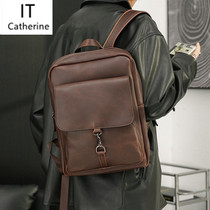 Hong Kong Bull Leather Retro 2022 Double Shoulder Bag Genuine Leather Mens Bag Casual Backpack Students School Bag Travel Bag Stereotyped Tidal Bag