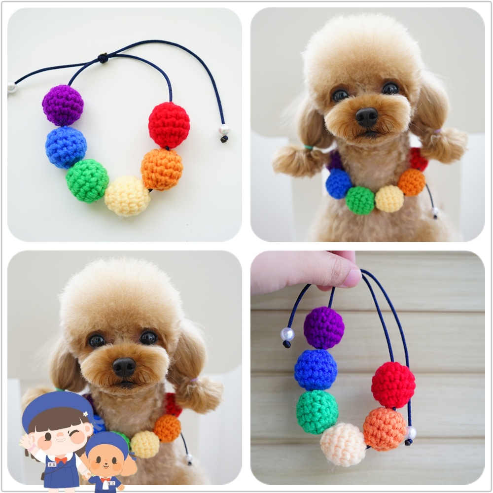 Pet cat dog rainbow new customizable ball-ball necklace with pure handmade pet Mao cat puppies adornment