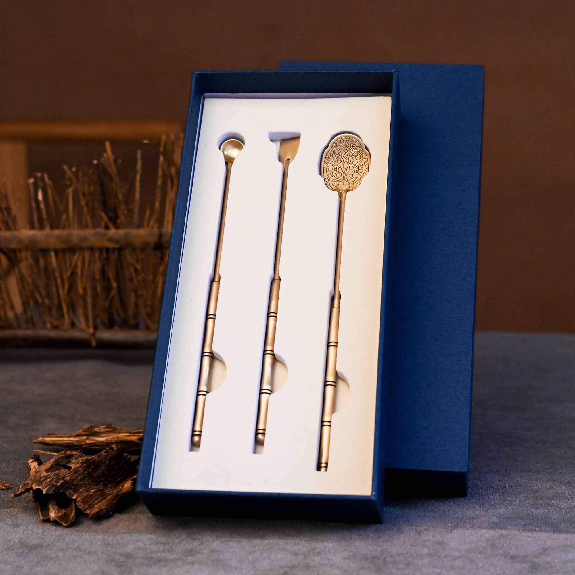 Seal incense three-piece set Chinese antique brass round texture seal incense incense spatula incense spoon incense ash press traditional incense
