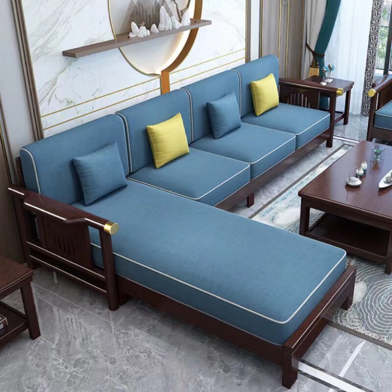New Chinese-style solid wood sofa modern family living room large and small apartment four expensive combination whole house matching matching 1 2 3