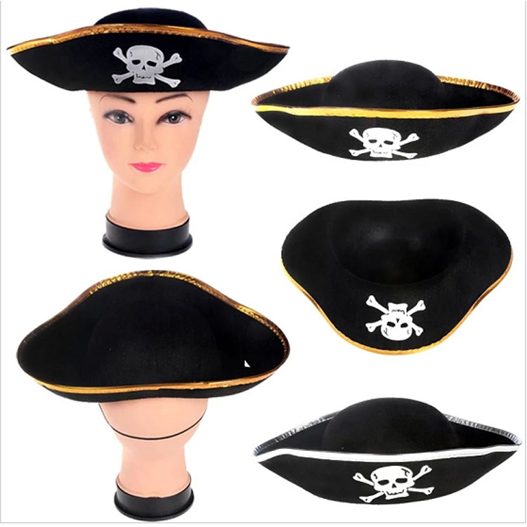 Halloween Pirate captain hat Gold and silver edge Pirate hat Long hat Pirate hat Pirates of the Caribbean hat Blindfold hook