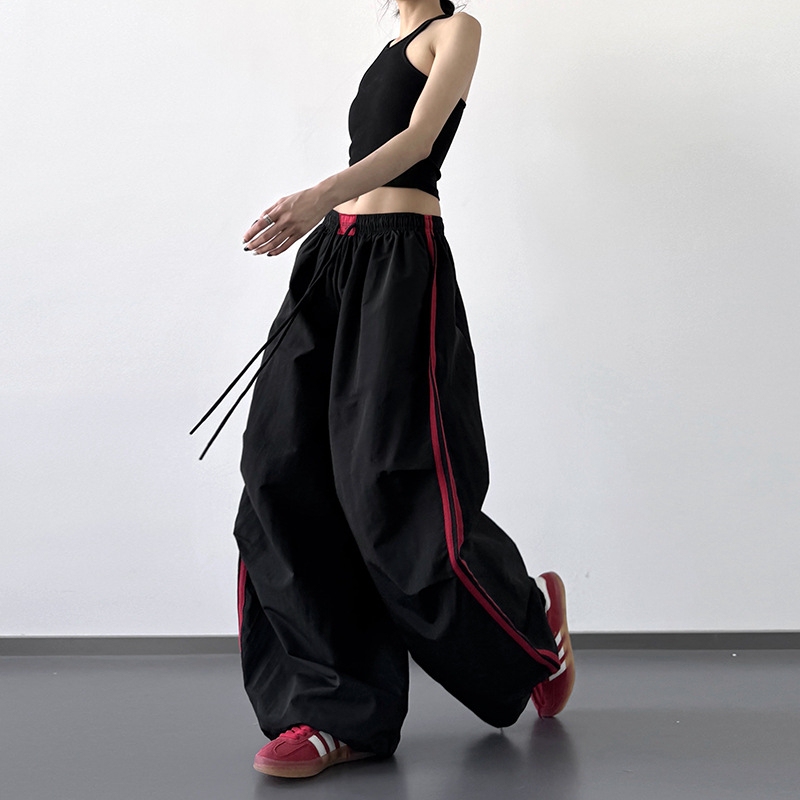 Troll Cool Quick-Drying Sports Paratrooper Pants for Women 2026 Spring and Summer Retro Color-Block Striped Casual Wide-Leg Pants Spring