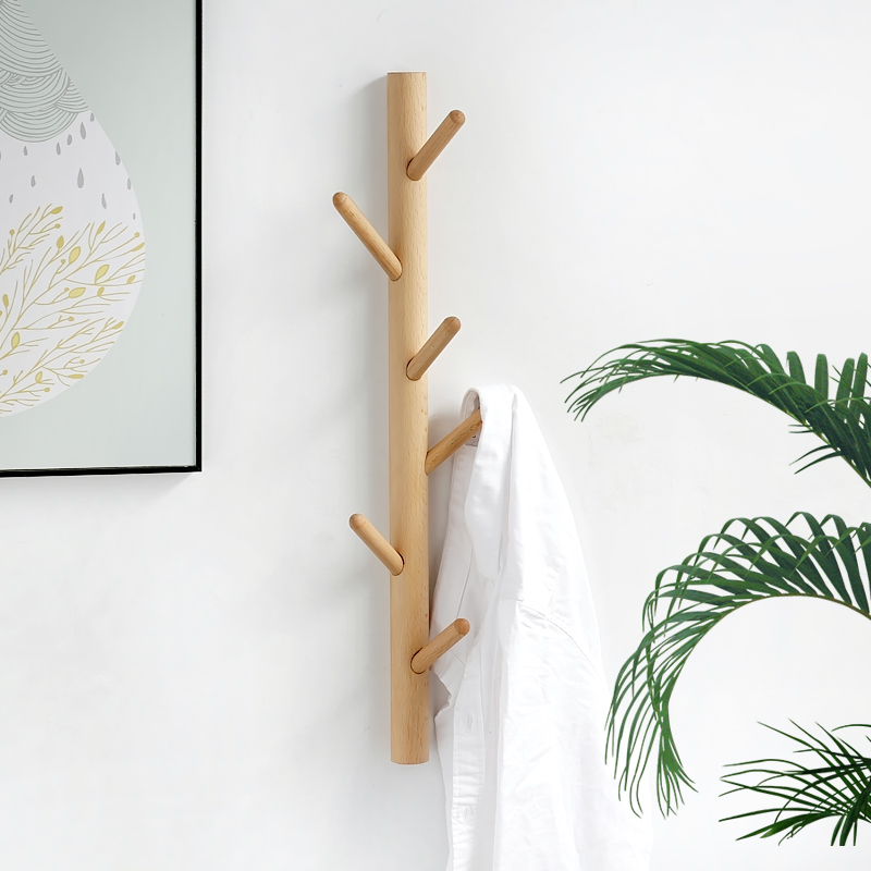 Punch-free branches coat hat rack solid wood wall entrance hanging hook wall hanging hanger wall hanging bedroom living room hanging clothes hook