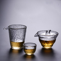 Japanese style three-style bowl heat-resistant glass tea set simple hammer pattern Cup First Snow Eagle mouth wishful hammer eye grip pot