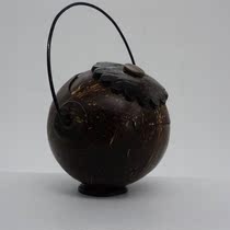 海南特色椰壳雕画纯手工创意手提篮 储物罐茶叶罐 工艺礼品批