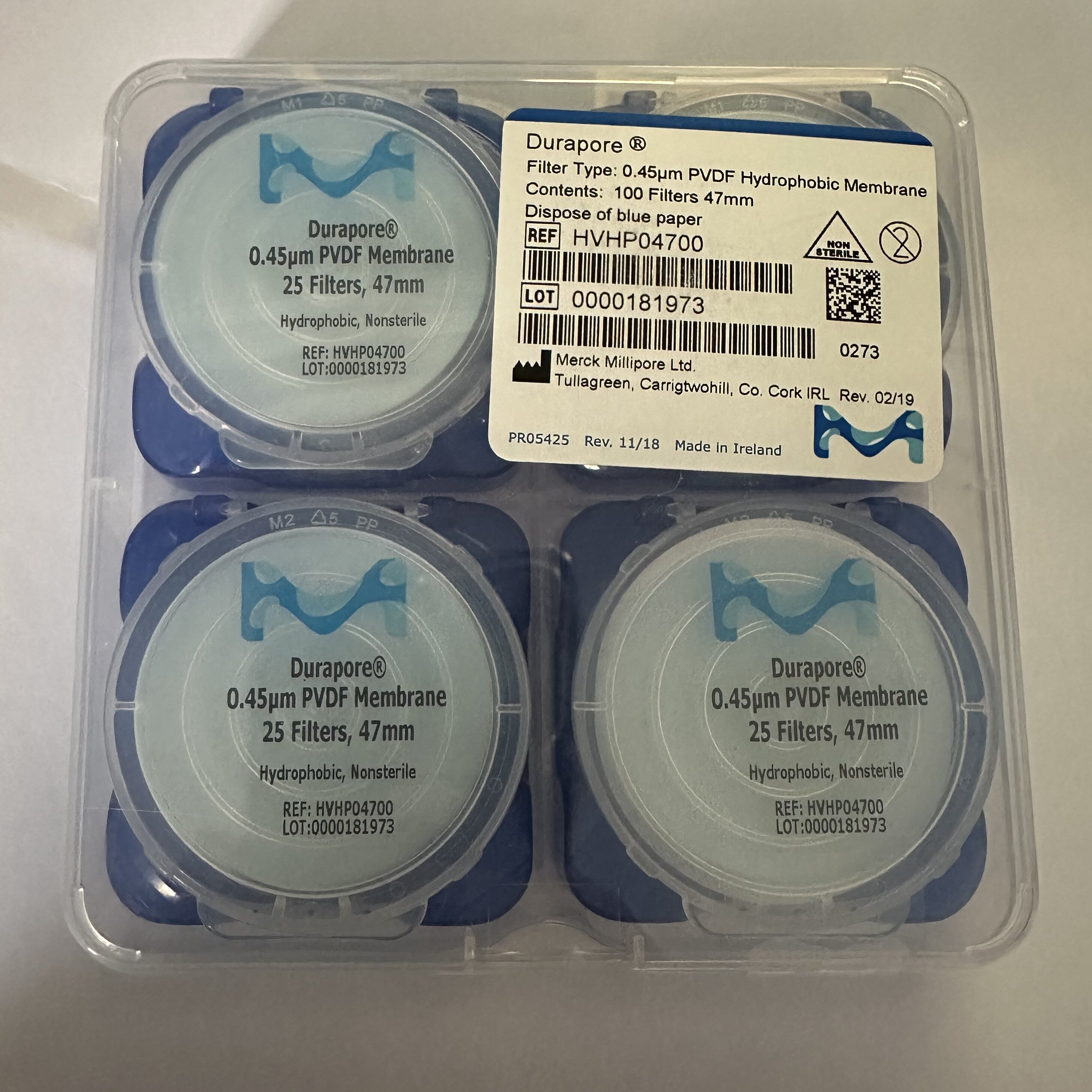 Merck默克Millipore密理博HVHP04700疏水PVDF过滤膜47mm 0.45um