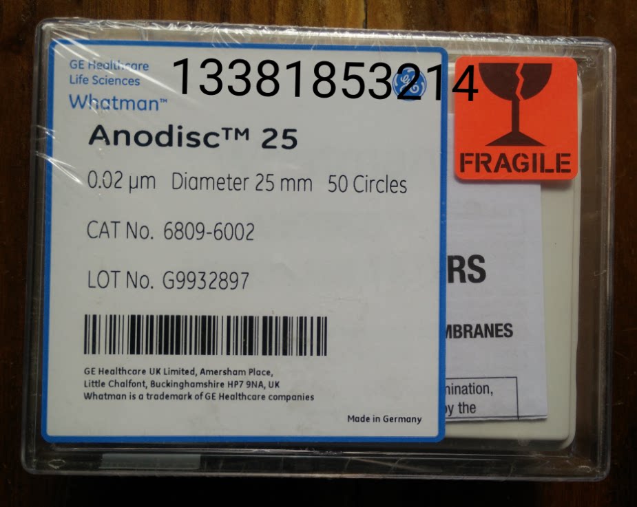 WHATMAN Anopore无机氧化铝AAO膜25mm 0.02um/20nm孔径6809-6002