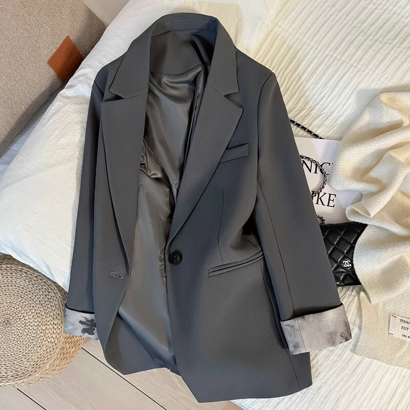 Women's Blazer 2026 New Spring Casual Elegant Socialite High-End Design Trendy Gray Suit in Chengdu