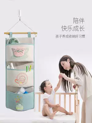 Bed head storage hanging bag Fabric mobile phone storage storage bag hanging bag wall hanging small bag behind the door hanging on the wall