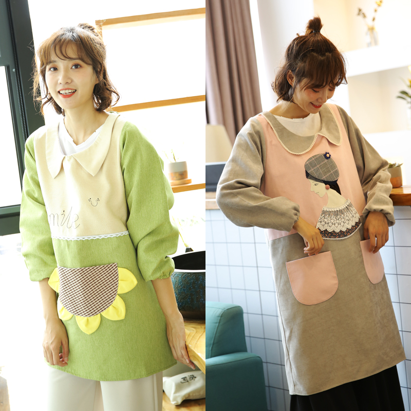 Pure Cotton Hood Dress Lady Summer Adult Waterproof Apron Woman Home Kitchen 2021 New Foreign Pie Net Red Fashion Work Clothes