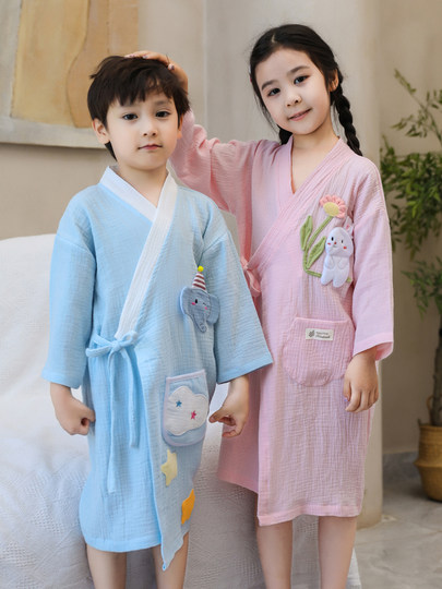 Summer Children's Bath Towel 2025 New Model All-Cotton Swimming Pure Cotton Gauze Bathrobe Wearable Absorbent Quick-Drying for Boys and Girls