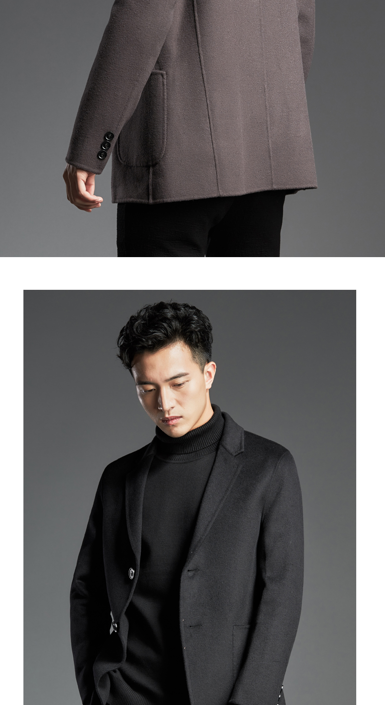 Mùa đông áo len nam ngắn len phù hợp với áo khoác len không có cashmere phù hợp với kinh doanh dày lên hai mặt nam áo len nam