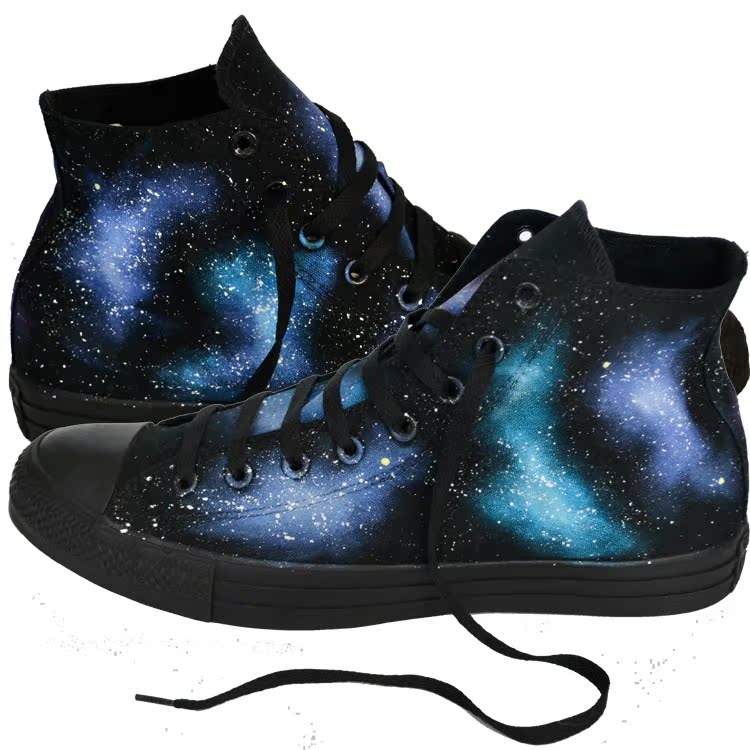 Tất cả các ngôi sao màu đen giày vẽ tay Harajuku Van Gogh giày vải graffiti nam và nữ giày đế bằng cao giày converse nữ cổ cao