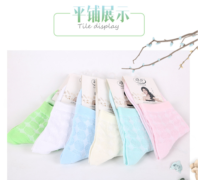 Langsha vớ nữ mùa hè mỏng trong vớ vớ cotton màu rắn lưới cotton thoáng khí vớ nữ mùa hè - Vớ bông tất vớ nữ