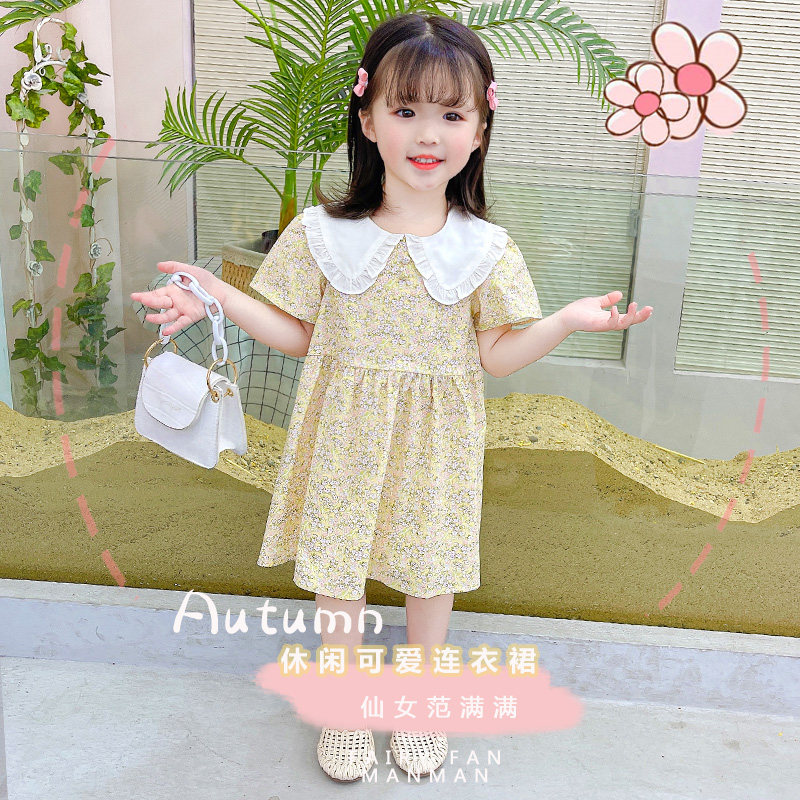 2022 summer new girls' skirts children's pure cotton small floral dress summer clothes children's baby literature and art