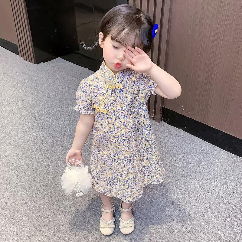 Girls Floral Western Style Princess One Piece Dress 2022 Summer Dress Girl Baby Western Style Chinese Style Cheongsam Skirt Summer