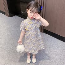 Female children crushed flowers foreign air princess Liandress 2022 Summer clothes female baby Yangqi China Breeze Qipao Skirt Summer