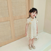 Ballabala female baby crushed flower qipao dress with dress 2022 Summer new children in the country Wind Childrens Handmaid dress