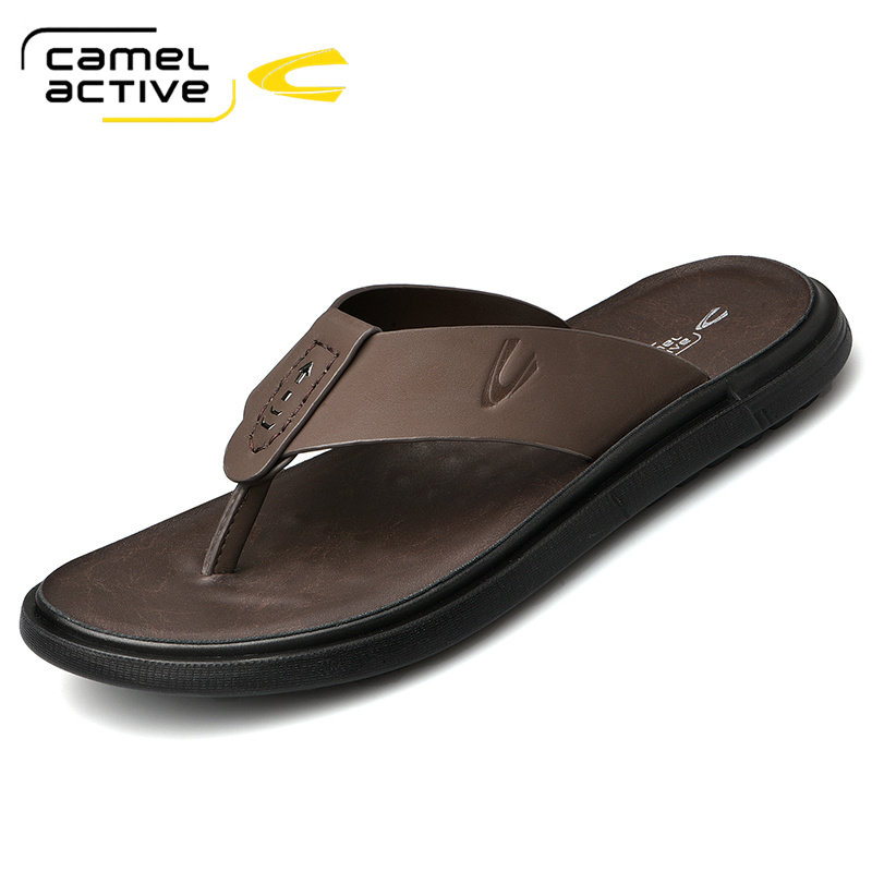German camel dynamic flip-flops men's leather summer new breathable cowhide men's outer wear non-slip sandals and slippers shoes tide
