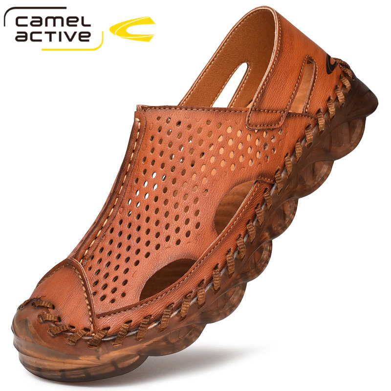 German camel dynamic summer new leather sandals men's Baotou tendon bottom large size mesh men's leather sandals tide