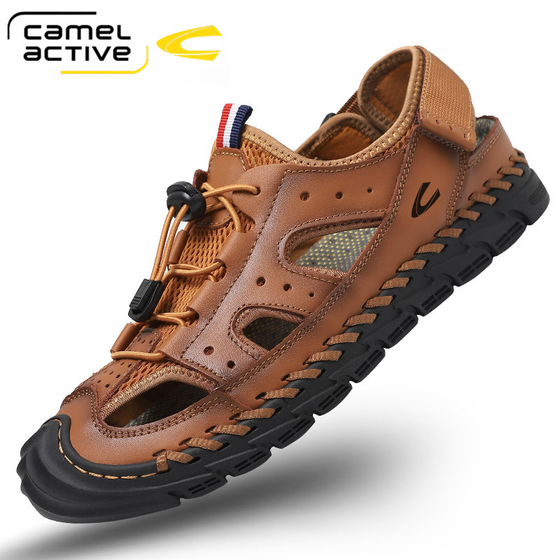 German camel dynamic summer new leather men's sandals Baotou sports casual leather sandals mesh men's shoes trend