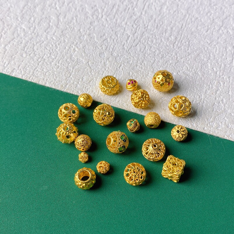 S925 Ancient Silver Gold-Plated Accessories Hollow Beads Inlaid with Flower Balls Spacer Beads DIY Handmade Rope Bracelet Beaded Accessories