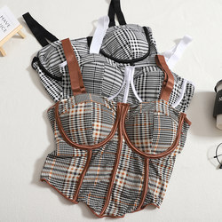 ໂສ້ງຂາສັ້ນແບບ Retro versatile houndstooth camisole ແບບ summer ໃຫມ່ sexy ໃກ້ຊິດ sleeveless ເທິງສຸດ