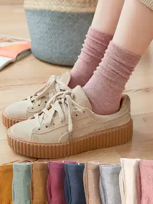 Japanese mid-tube thin cotton stockings deodorant and sweat-absorbing high-tube Korean autumn black spring and summer bubble socks female ins tide