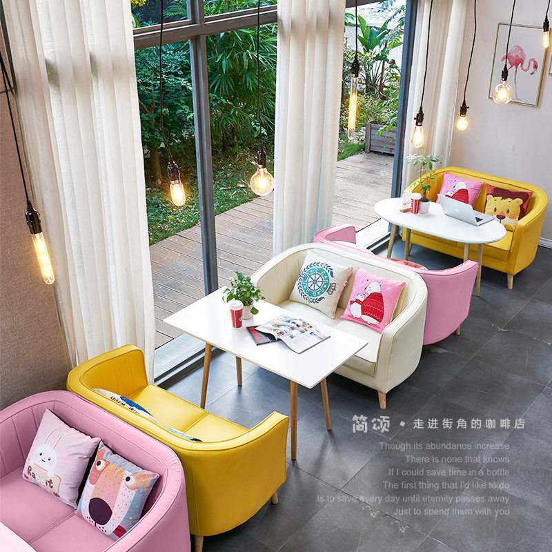 Simple Milk Tea Shop Dessert Shop Bakery Cake Shop Western Restaurant Cafe Fresh Card Seat Sofa Table and Chair Combination