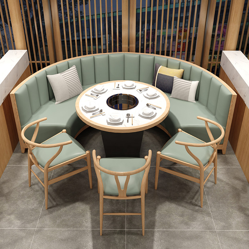 Custom induction cooker smokeless marble hot pot shop table kebab shop against the wall card seat sofa table and chair combination